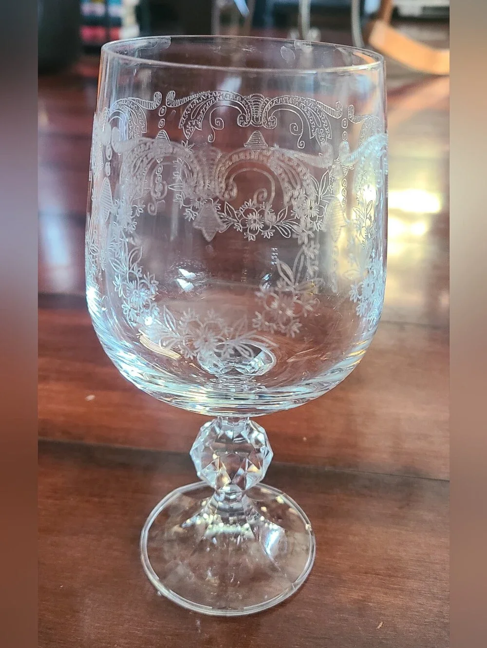Vintage Import Assoc CASCADE Clear Crystal Wine Glasses Faceted Ball Stem (1)